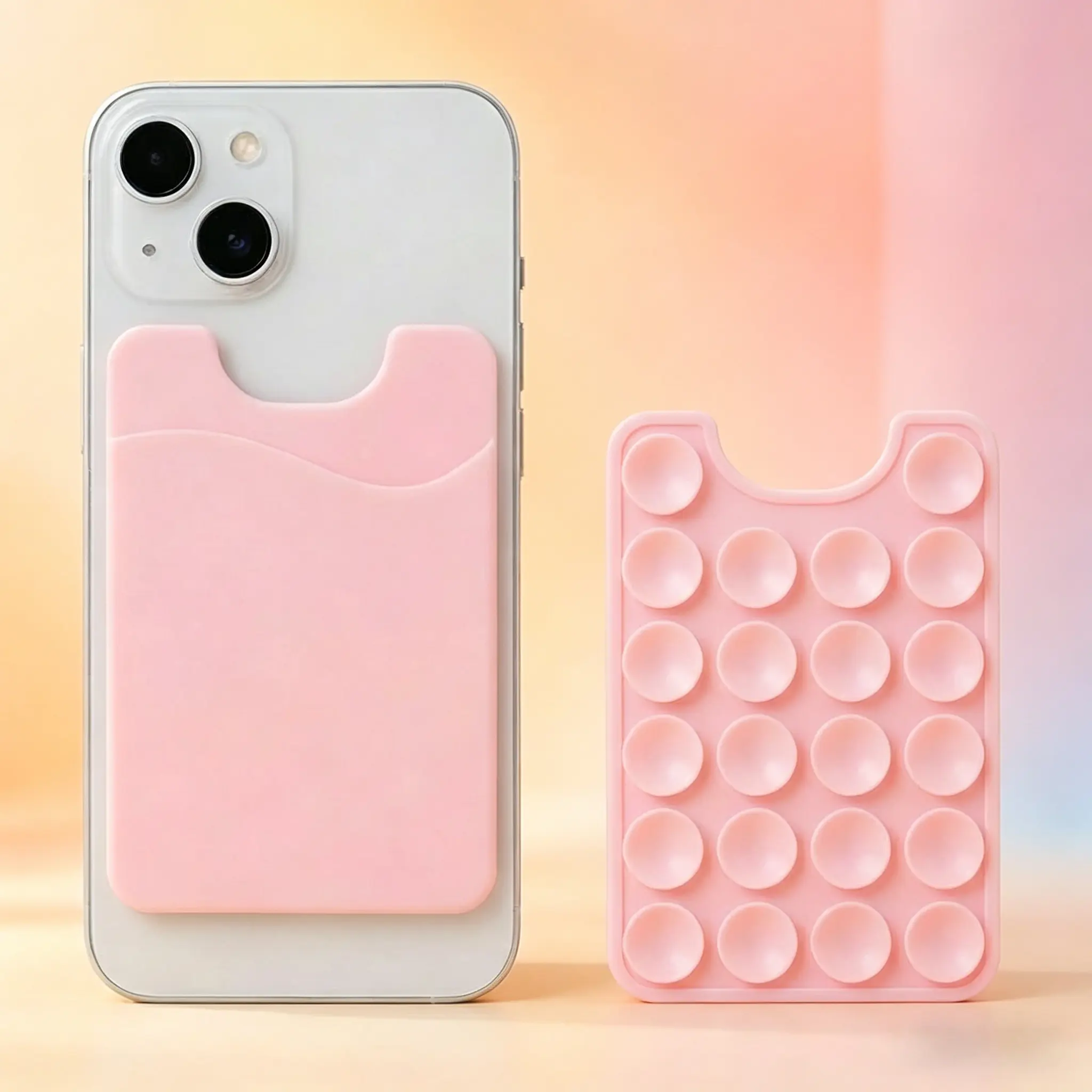 Silicone suction cup phone wallet card holder Suction cup design Use flexibly Portable card holder Card holder for iPhone/Android Silicone Comfortable Touch Durable SIM card holder