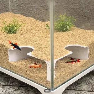 3D Dual-Entry Bionic Gravel Cave, Aquarium Eco Fish Tunnel & Reptile Underground Observatory Nest, Amphibious Habitat for Aquatic/Terrestrial Pets