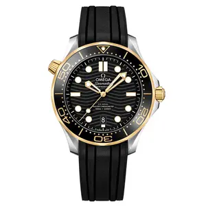 Omega Seamaster Diver 300M 42mm 210.22.42.20.01.001 Automatic Two-Tone Yellow Gold Black Dial Rubber Strap Men's Watch WHP040083