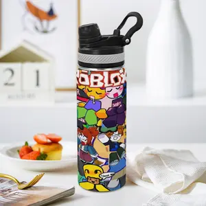 Roblox TikTok Viral 20oz Insulated Water Bottle Stainless Steel Tumbler Double Wall Vacuum Leakproof Cup with Handle Lid Direct Drink Foldable Straw School Gaming Aesthetic Travel Mug Kids Daily Hydration Bottle