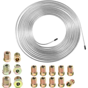 3/16" x 25Ft Brake Line Tubing Kit, Brake Line Replacement Kit, 3/16 Zinc Plated Copper Tubing with 16 Inverted Flare Fittings, Universal Copper Coil Brake Line Repair Kit for Car and Home