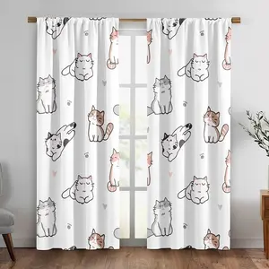 2D Plane Cute Cartoon Cat Print Curtains, Insulated Semi-Solid Bedroom Kitchen Living Room Decor, Fiber Balcony Curtains (without Rod)