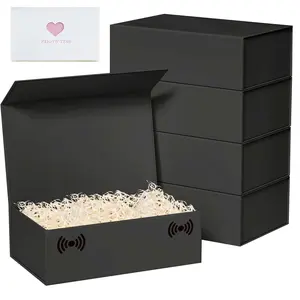 Gift Box - 10.7'x7'x2.8' Collapsible Luxury Box with Lid, Magnetic Closure, Rectangle, Wedding Gifts, Elegant Gift Box, Shredded Paper Filler & Card