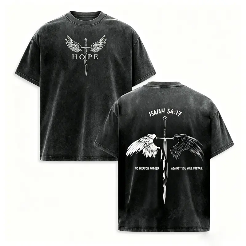 Men's Pure Cotton Christian Short-Sleeve Tee - Vintage Graphic Tees, Scripture-Inspired Design, Bible Verse, Angel Wings Message, Preppy Retro Fabric, Casual Classic Cut, Free Arm Movement, Chinese New Year Theme, Tops, T Shirts