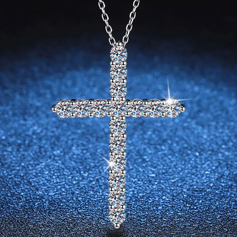 MARS2059 1.1CT Moissanite 3mm Cross Pendant Necklace Sterling Silver Valentine's Day Gift Luxury Ladies Christian Jewelry Gifts For Women