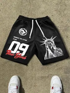 Men's Statue Of Liberty Print Shorts, Regular Fit Casual Graphic Design Shorts for Summer, Trendy Daily Streetwear, Casual Fashionable Shorts