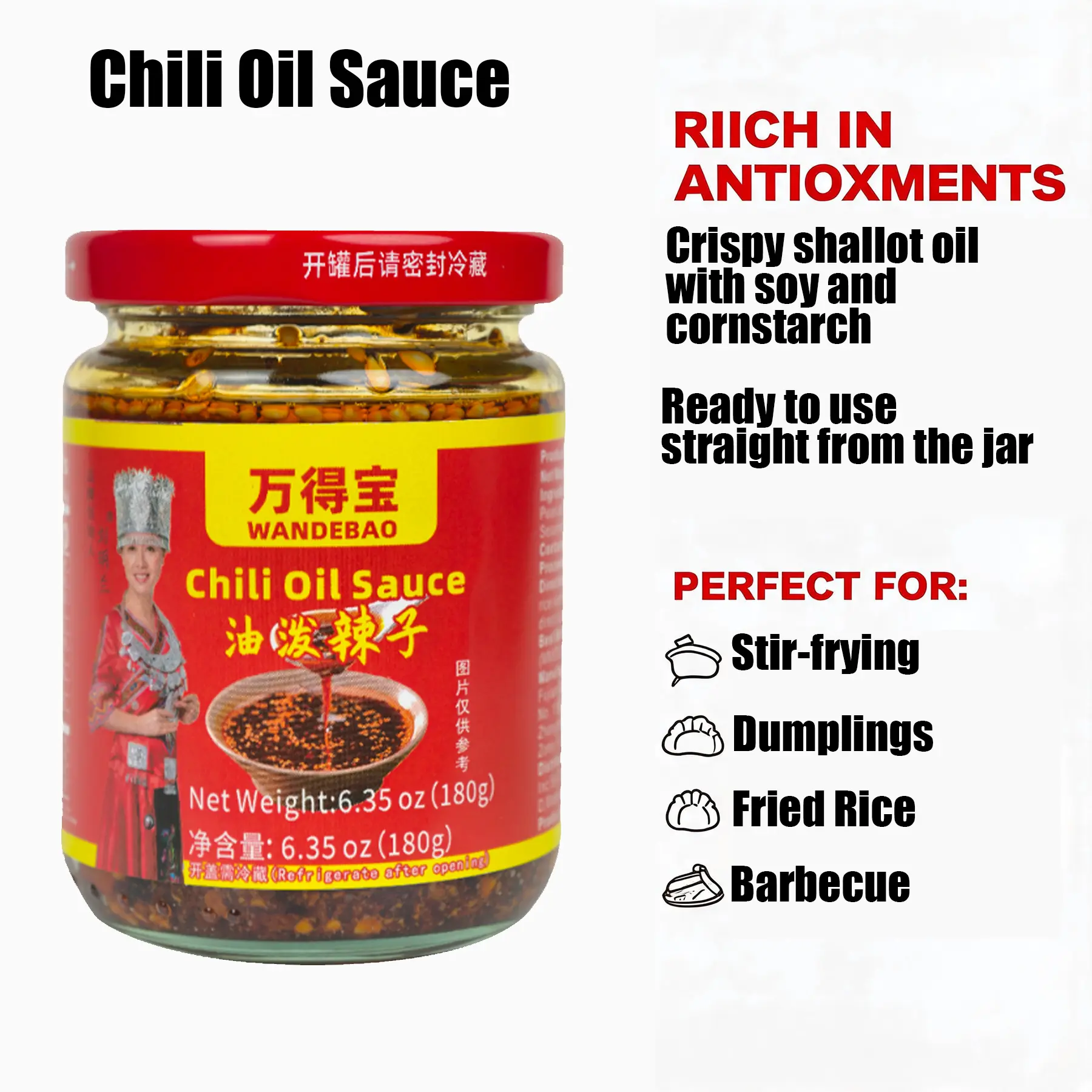 chili oil sauce Chili oil is suitable for daily meals, pairing well with stir-fried dishes, steamed rice, and cold salads.
