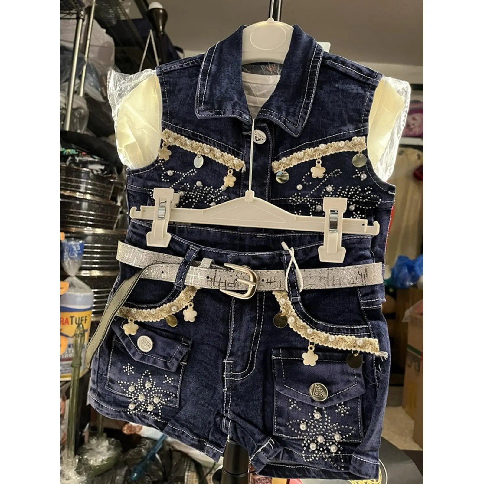 Denim Vest with Embroidered Details and Button Closure for Women