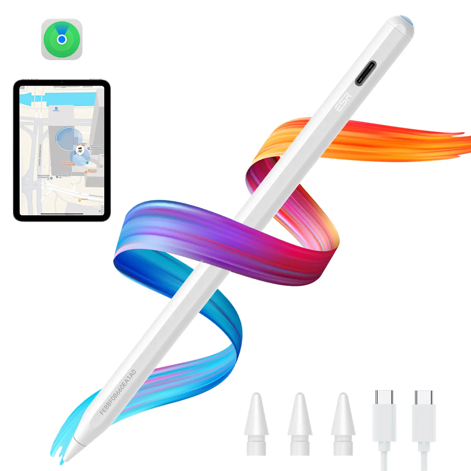 ESR Findmy Stylus Pen for iPad,2018-2024,iPad Pencil Pro with Findmy Function and Fast Charging for iPad Pro 12.9/13/11&iPad Air 5/4/13/11&iPad 8/9/10