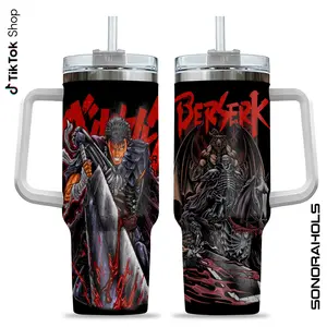 Berserk 40oz Tumbler, High Quality Anime 40oz Tumbler, 'Guts' Manga Gift, Hot & Cold Drinks, Coffee Cup, Anime Bottle Mug