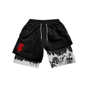 Men's 2-in-1 Mesh Shorts with Spider Print & Skull Pattern, Y2K Style Compression Liner, Breathable Fabric for Gym Training & Casual Streetwear