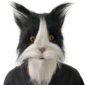 Plush Animal Cat Latex Mask for Adults - Full Head Costume Mask for Halloween, Cosplay, and Parties