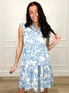 Dear Scarlett Letting it Shine Wrinkle-Free Taupe Dress with Floral Details & Ruffle Cap Sleeves for Casual Wear