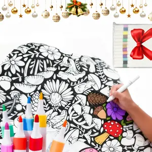 DIY Coloring Blanket for Kids - 50x60 Inch Soft Sherpa Fleece Throw with 24 Custom Colored Pens, Custom-Dyed Fabric Art Craft, Cozy Bedroom Decor Gift, Blanket Art