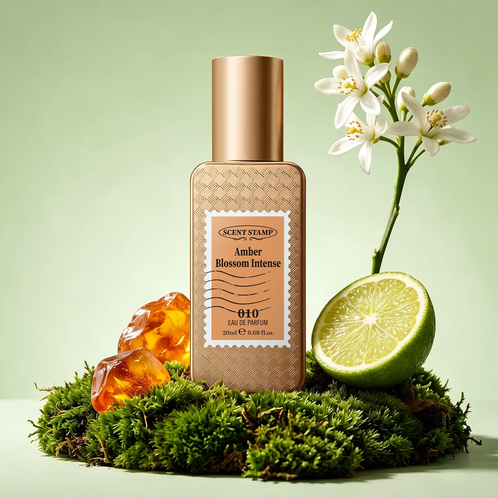 SCENT STAMP #010 Amber Blossom Intense EDP - Bold Amber & Jasmine Floral Perfume, Modern Elegance, 0.68 fl.oz