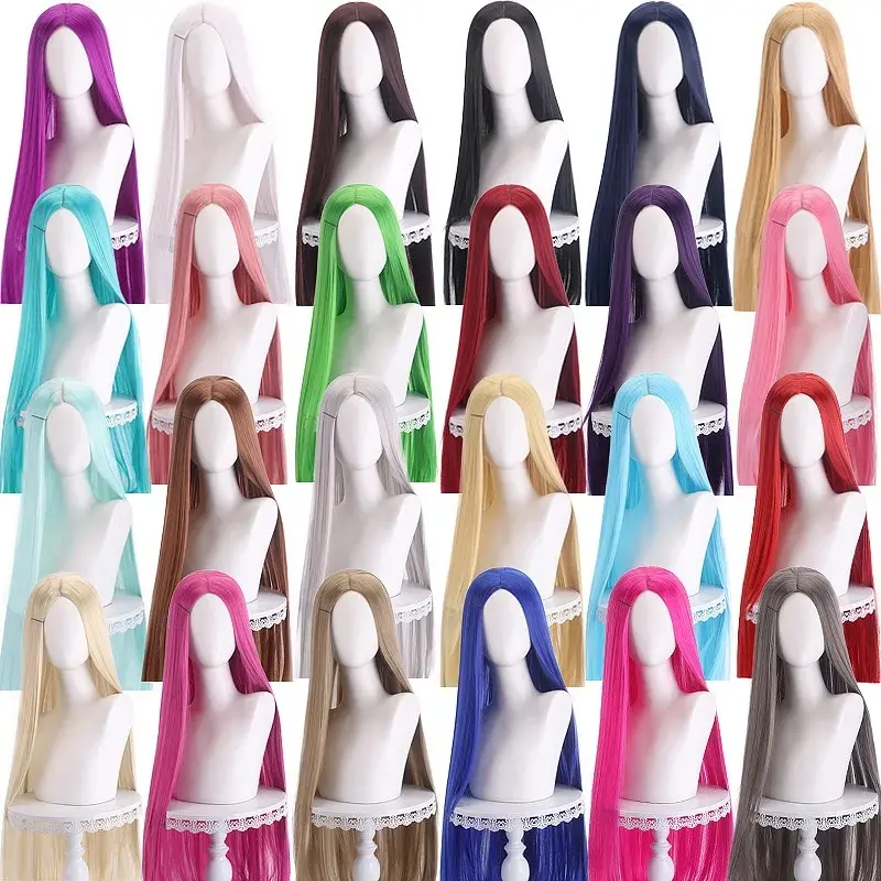 2026 New 40 Inch Colored Anime Long Straight Center Split Bangs Women's Synthetic Wig Suitable for Holiday Parties, Halloween Ball Role-P