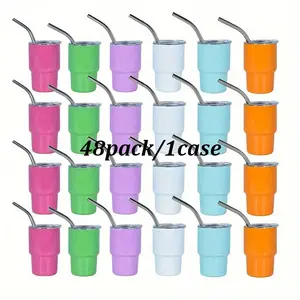 Crafix 48-Pack 3oz Sublimation Stainless Steel Tumblers - Double Wall Vacuum Insulated, Portable Drink Containers with Straws, Festive Gift Mugs, Tumbler