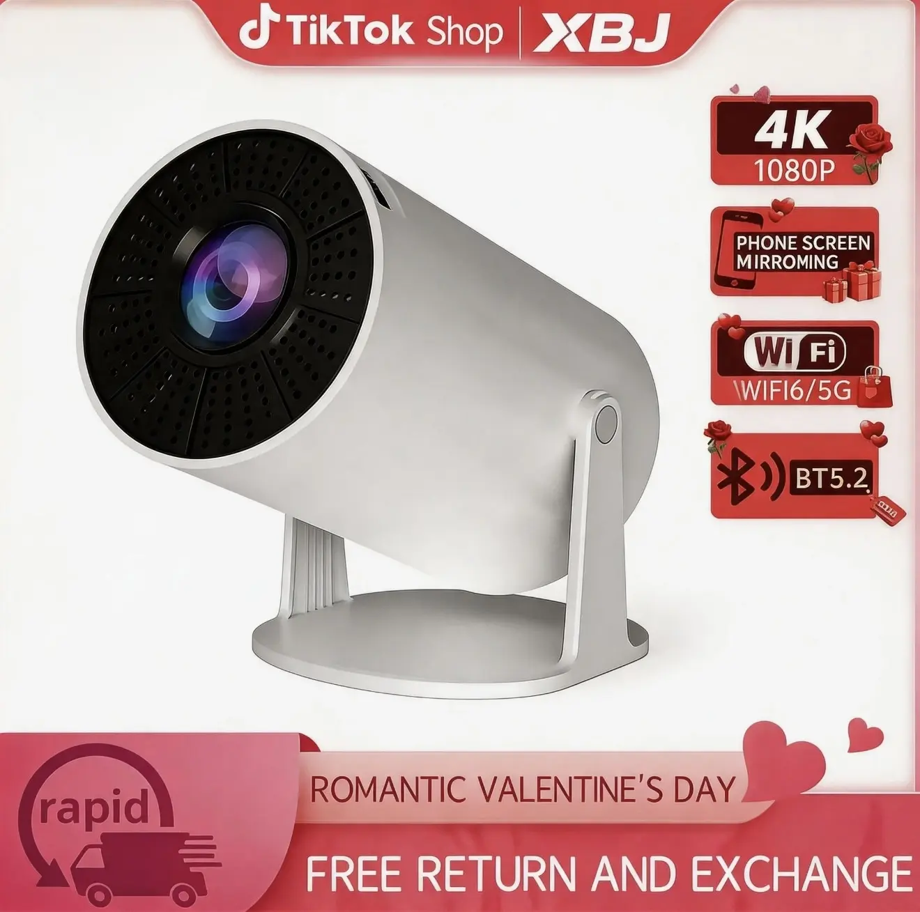 XBJ 713 4K Smart Mini Projector with Auto Focus, Wireless Cast, WiFi 6/5G, Bluetooth & Android System. Portable Home Theater for Indoor & Outdoor Use. Black Friday Deal Live Now! Hurry, Limited Quantities Available, Ideal Father's Day Gift!