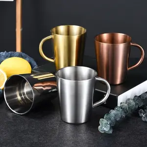 1pc Stainless steel double-layer water cup with handle, Reusable insulated beer cup, Sturdy household coffee mug, anti drop cup, insulated travel mug, Drinkware