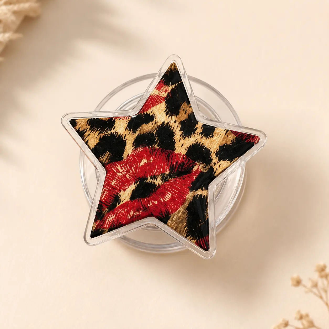 Leopard Lips Star MagSafe Phone Grip, Leopard Print Magnetic Phone Grip & Stand, Glam Acrylic Phone Holder, Trendy Coquette Phone Accessory