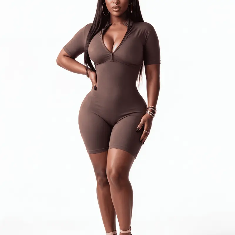 Short Sleeve Biker Bodysuit | Soft Control Shapewear | Bidirectional Lycra | Pre-Molded Bust | Semi-Invisible Zipper | Quick-Dry Active Wear | Smooth Fit | Curvy | Snatched Body