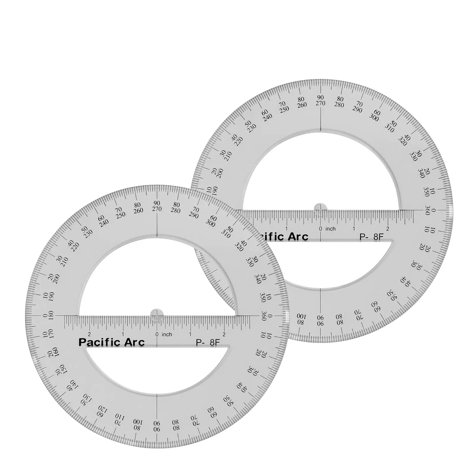 2-Pack 8 Inch 360 Degree Plastic Circular Protractor, Clear