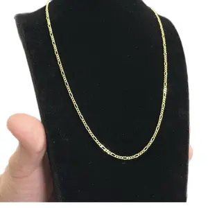14K 3mm Figaro Chain Hollow Gold Necklace for Women and Men