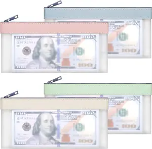 Clear Money Envelopes for Cash 7.6"x3.7" |   Money Bags With Zipper Cash Bag Money Pouch Bank Deposit Bags for Coin Invoice Cosmetics Rceipts Gifts 4-Piece