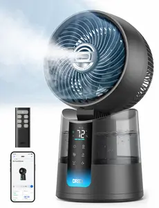 DREO TurboCool Misting Fan 516S, 150°+30° Omni-Directional Oscillating Smart Desk Fan, Evaporative Air Cooler, 26 ft/s, Ultrafine Mist, 20dB Quiet, 6 Speeds & 2 Modes, Remote & App Control, RGB Lighting, Grey
