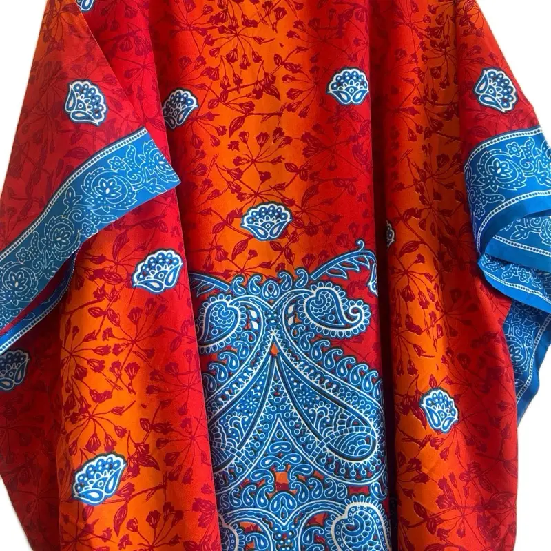 Plus Size Kaftan Dress for Women - Casual Dress with Floral and Blue Patterns, Ideal for Home, Beach Vacation, and Casual Wear