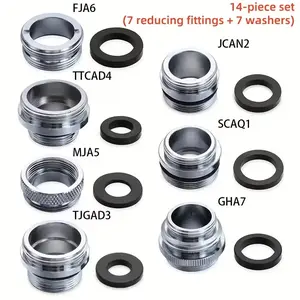 Heavy-Duty Faucet Adapter Set, 14-Piece Kit with 7 Washer Adapters, Silver Color & Brass Threads, Ideal for Outdoor Hoses, Garden Hose Connectors, Kitchens, Showers