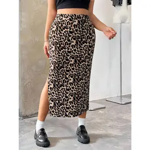 Plus Size Checkered Ruched Midi Skirt High Waist Split Thigh Pencil Summer Going Out Skirt