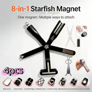 4Pcs Cat Eye Magnet for Nails Strong Magnetic 3-in-1 Multi-function Nail Magnet Tool Set Create Stripe Flower Flash Cat Eye Effect for Gel Polish Professional Nail Art Manicure Tools