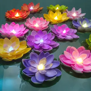 14 Pcs Floating Pool Lights LED Flower Pond Light Artificial Lotus Floating Lanterns Lighted Water Lily Lotus Pond Decor for Outdoor Swimming Pool Fountain Romantic Wedding
