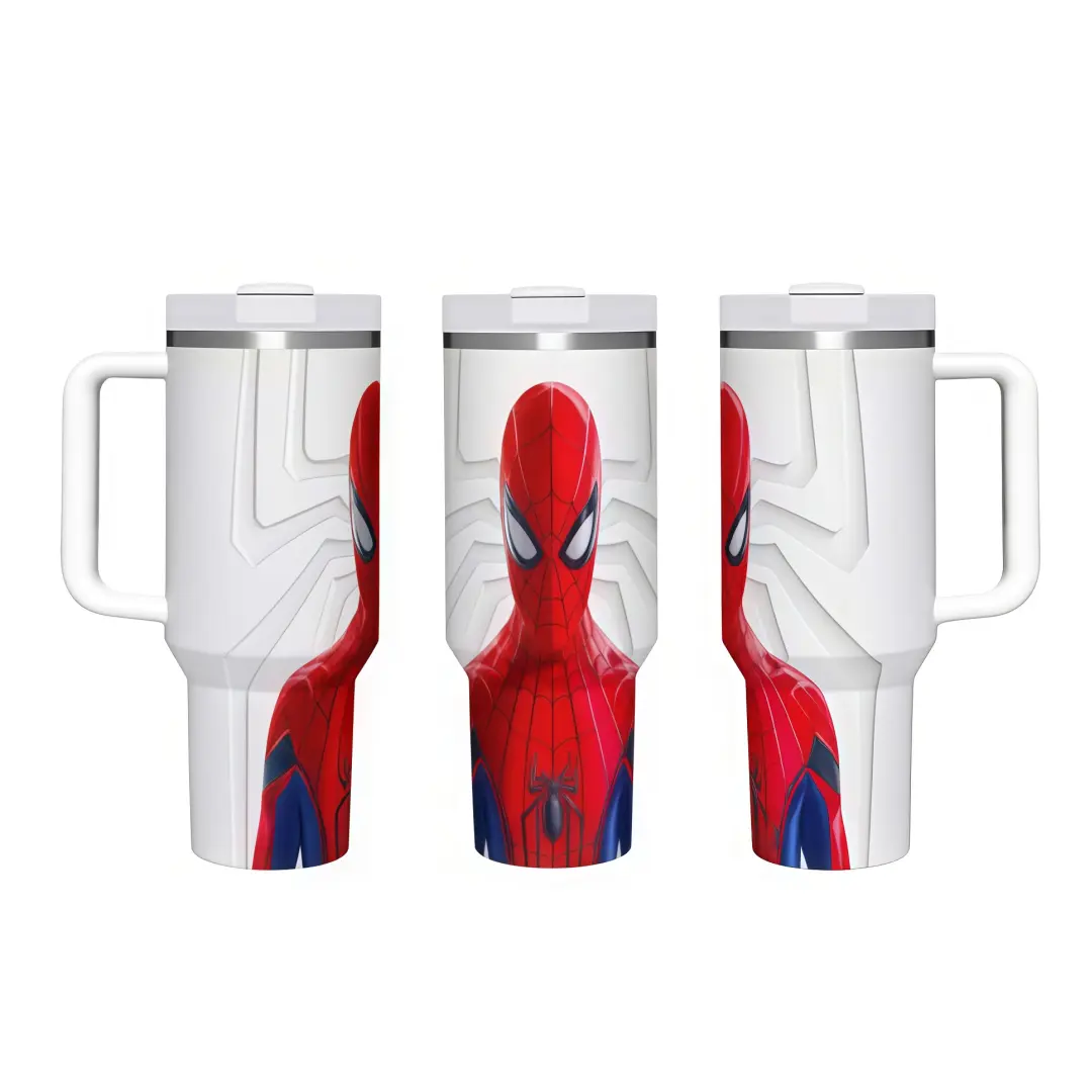 Marvel Spider‑Man 40 oz Ice King Cup Stainless Steel Insulated Tumbler with Handle Straw Lid Leak‑Proof Car Travel Water Mug
