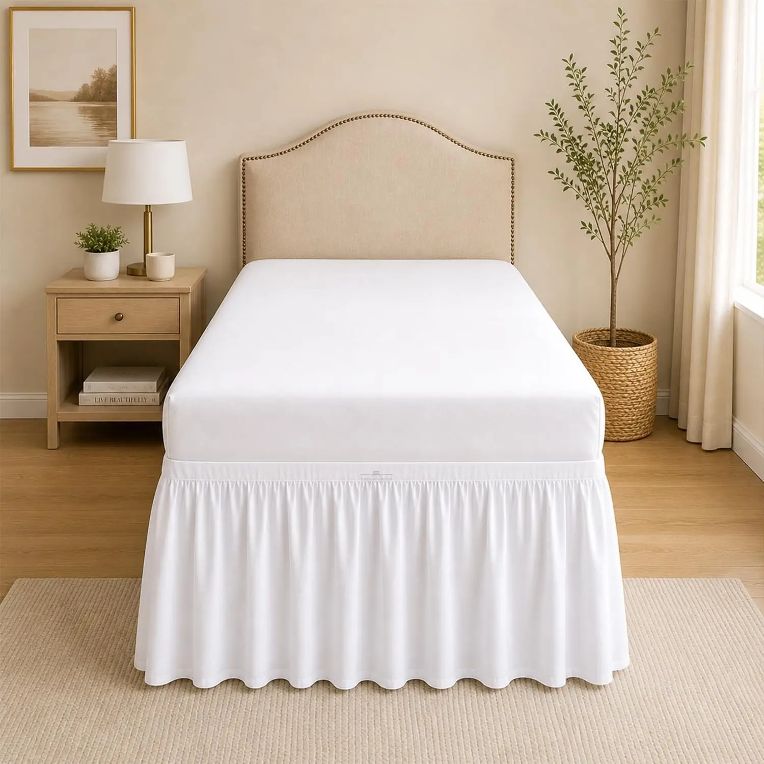 1000 Series College Dorm Room Bedskirts Twin XL Extra Long Ruffled with Split Corner Elegant Design Premium Brushed Microfiber Tailored Drop Easy Care Wrinkle Free - Twin-XL - 32" Drop, White