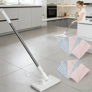 Mother’s Day gift—no need for a dedicated replacement pack! Wet & dry flat mop, compatible with any cloth/tissue; telescopic handle included, plus 10 reusable mop pads.