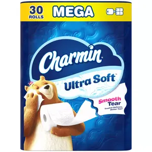 Charmin Ultra Soft Septic-Safe Toilet Paper Mega 30 Rolls - 208 Sheets Per Roll, Smooth Tear, 2X More Absorbent Than Leading Brand