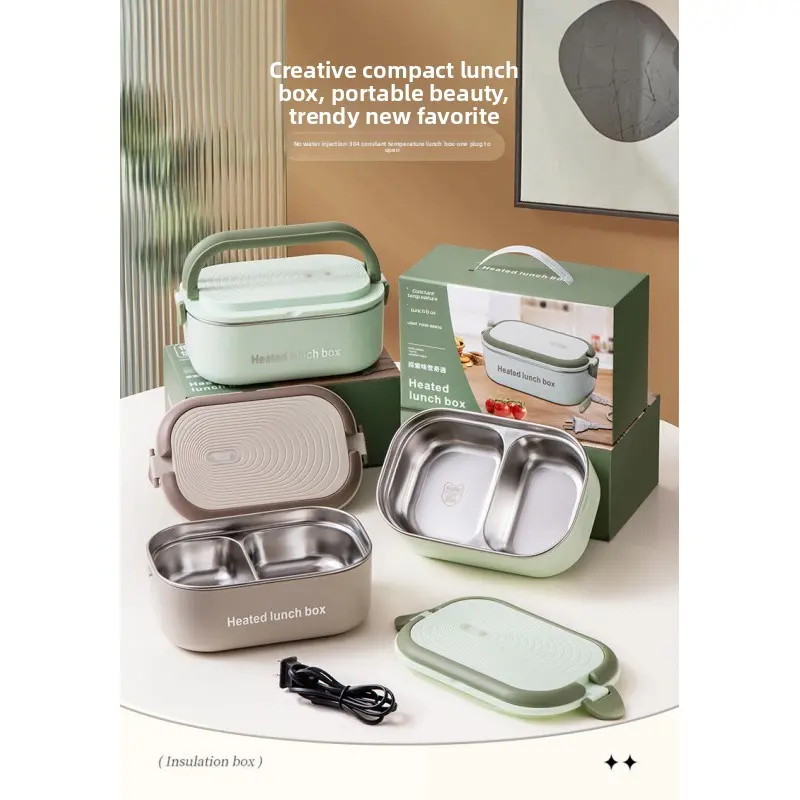 Plug-in water-free electric lunch box constant temperature self-heating portable lunch boxMulti Layer Insulated Lunchboxset Microwavable Bento Box Snackle Box Container Stackable And Collapsible Mint Green