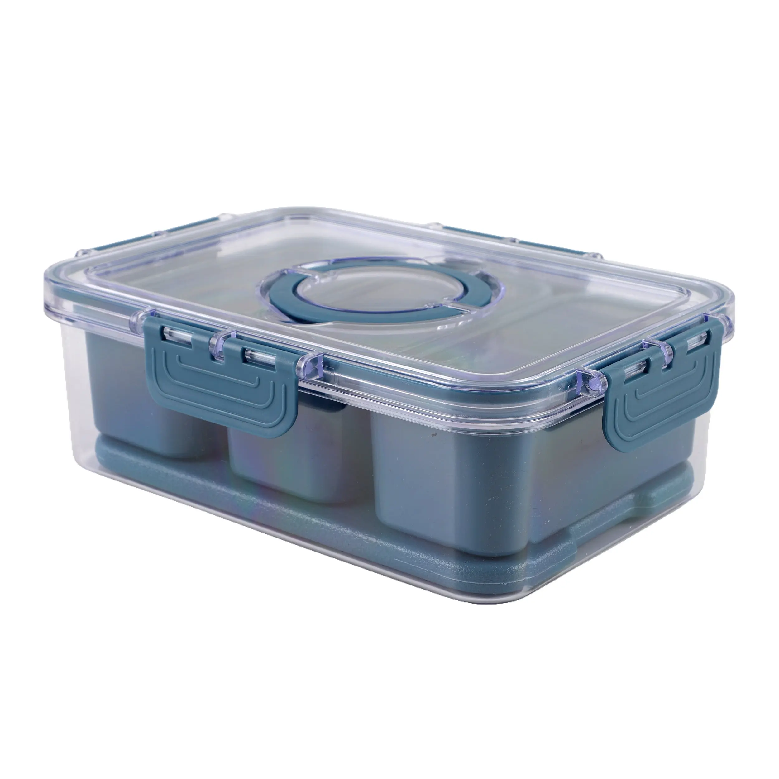 Cook with Color 3-Compartment Portable Snack Box Food Storage Container with Removable Ice Pack, Blue