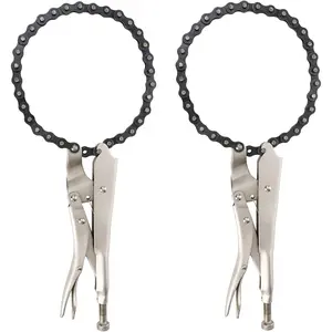 2 Pack 9" Locking Chain Clamp with 20" Chain, Heavy Duty Chain Vise Grip, Locking Chian Pliers Chain Vise Wrench for Any Shaped Objects