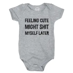 Feeling Cute Might Shit Myself Later Baby Bodysuit Funny Sarcastic Graphic Novelty Jumper for Infants Funny Baby Onesies Adult Humor Clothes for Baby Funny Sarcastic Onesie Novelty Onesie Light Grey