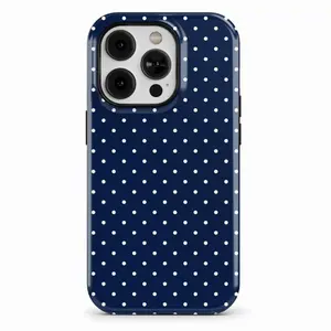 Dark Blue Polka Dot Phone Case For iPhone 11–17 Pro Max |   Simple Elegant 2-in-1 Shockproof Durable Protective Cover Smartphone Cellphone