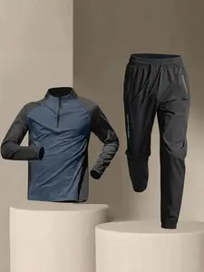 Men's Half-Zip Training Suit, Quick-Drying Long-Sleeve Top and Trousers Set for Track & Field, Running and Fitness, Sportswear Set, Athletic Tracksuit Set