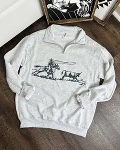 Roper Quarter Zip Sweatshirt - Unisex Fit, 50/50 Blend, Available in White or Ash Grey, Vintage Faded Look