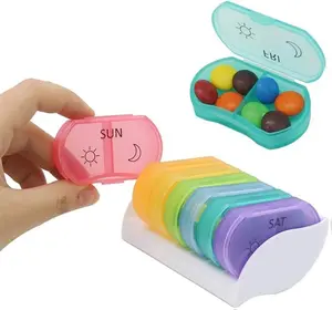 Little Daily Pill Box Case AM PM for 7 Day, Small Pocket Purse Pills Holder, Cute Drug Organizer Container 2 Times a Day
