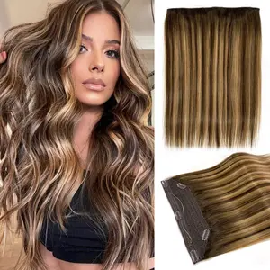 Shinyeen Halo Hair Extensions  100% Human Hair- Transparent Adjustable Headband, 5 Secure Clips, Straight Invisible Fish Line Hairpiece（16-#BM） hair extensions