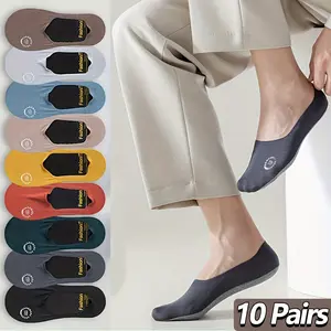 Men's 10-Pack Breathable Mesh Ankle Socks with Cotton Bottom Spring Summer Ice Silk Thin Style Non-Slip Invisible No-Show Socks Machine Washable