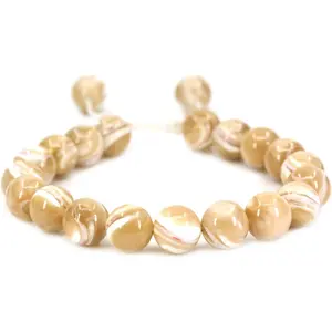 Angelstones Handmade Gemstone 10mm Khaki Mother of Pearl Round Beads Adjustable Braided Macrame Tassels Chakra Reiki Bracelets 7-9 inch Unisex