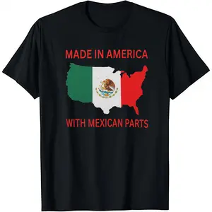 Mexican American Tee ‘Made In America With Mexican Parts’ Graphic Cotton Shirt Plush Top Gift Cute Cozy  y2k Easy Care Machine Wash Safe